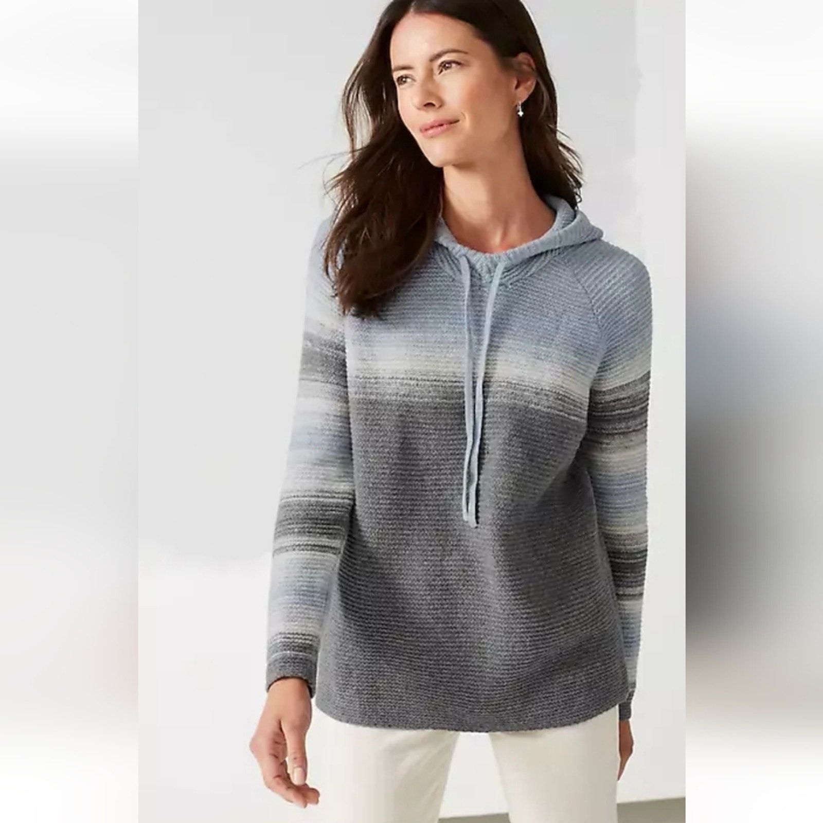 J. Jill Ombre Stripes Textured Knit Hooded Sweater